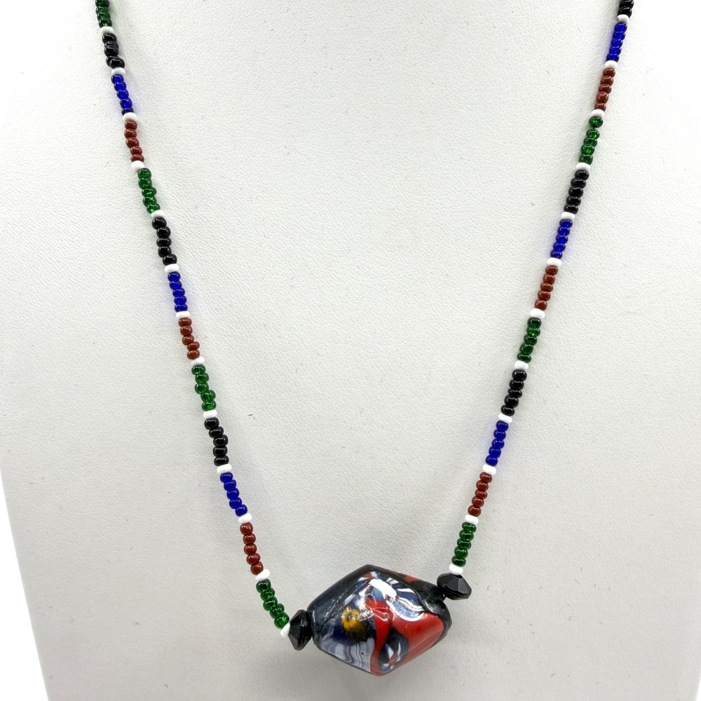 Bohemian Multi-Color Seed Bead Necklace Artisan Ethnic Jewelry
